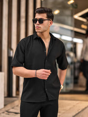 oversize rahat fitilli kisa kol erkek gömlek - Justyol