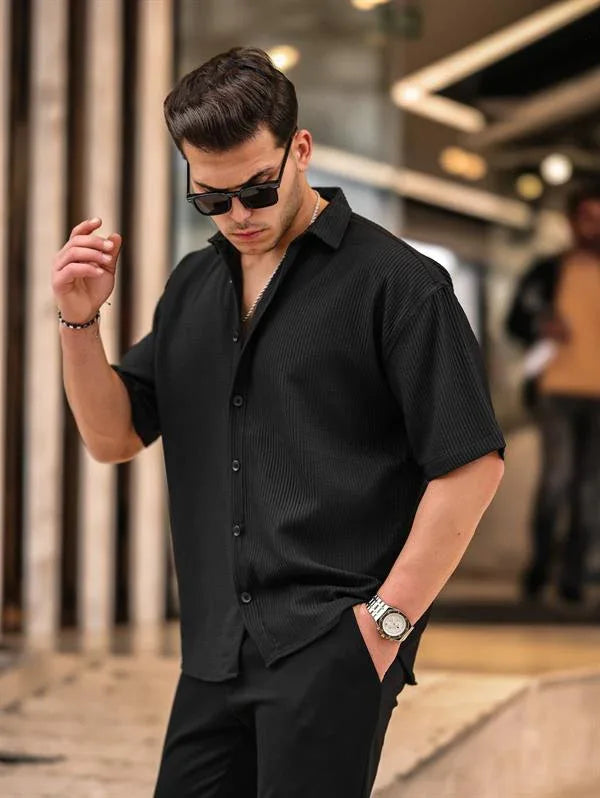 Chemise homme oversize côtelée manches courtes