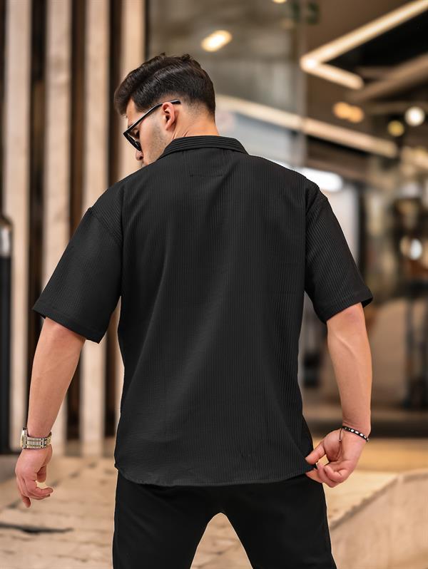 oversize rahat fitilli kisa kol erkek gömlek - Justyol