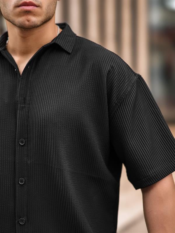 Oversize Fitilli Kısa Kol Gömlek - Justyol