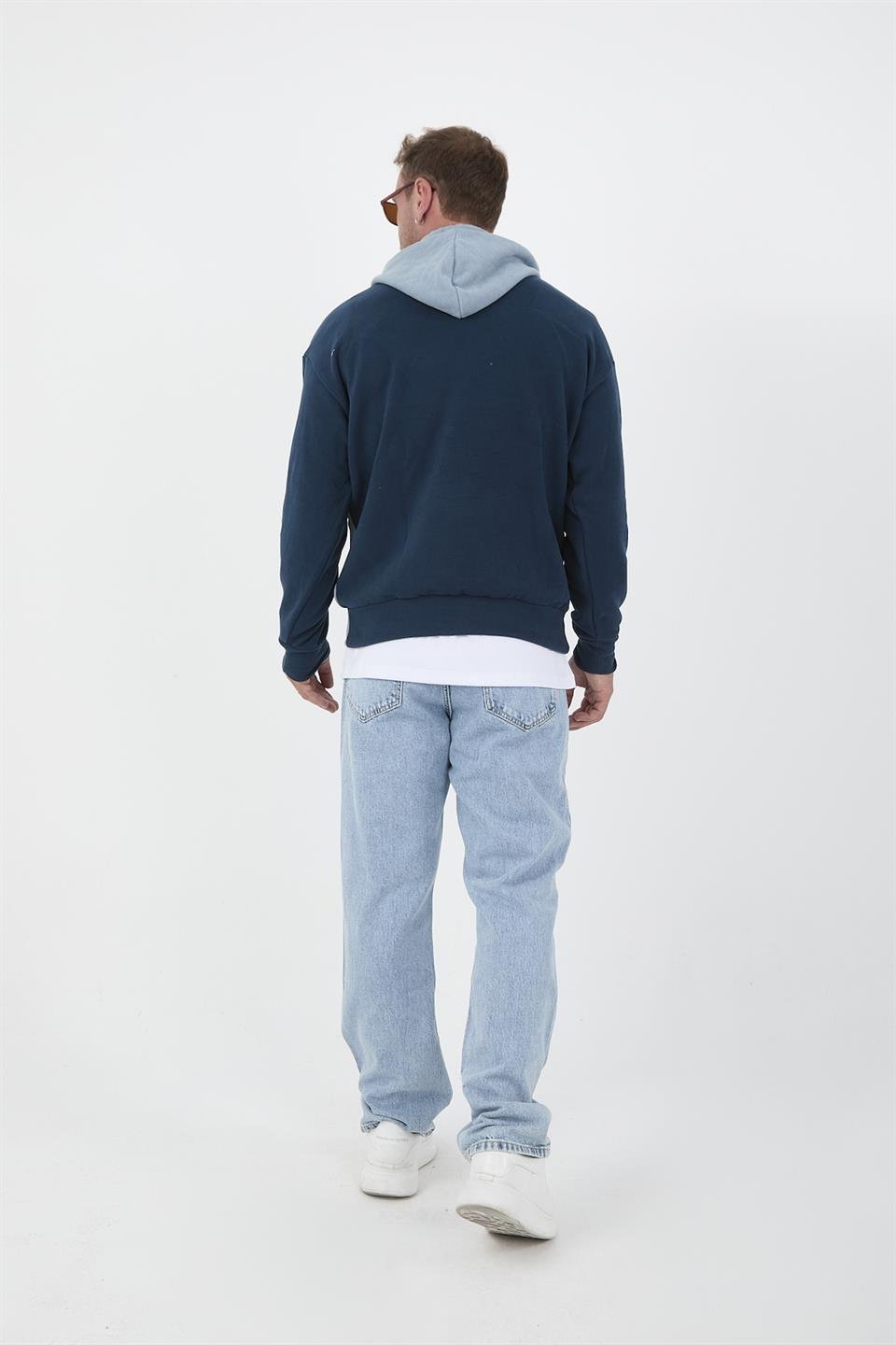 oversize kapüşonlu 3 renk blok selanik örme erkek sweatshirt - Justyol