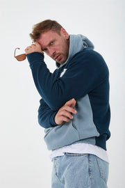 oversize kapüşonlu 3 renk blok selanik örme erkek sweatshirt - Justyol