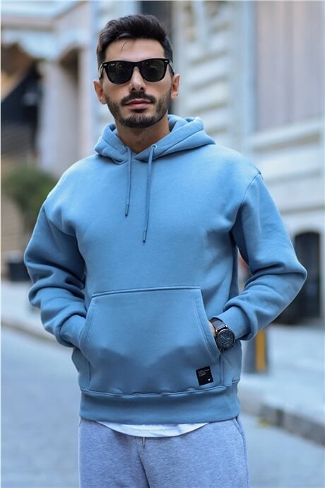 sweatshirt oversize à capuche et poche kangourou pour homme en bleu clair