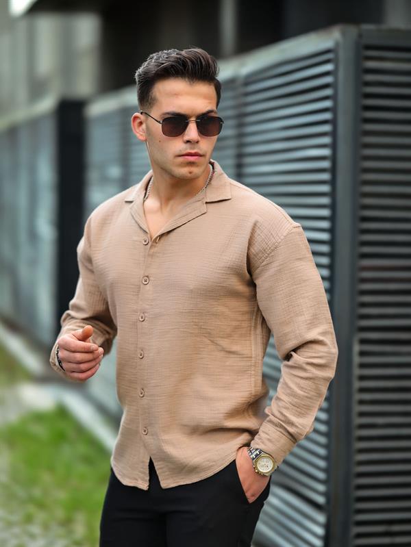 apaş yaka oversize müslin kumaş gömlek - Justyol