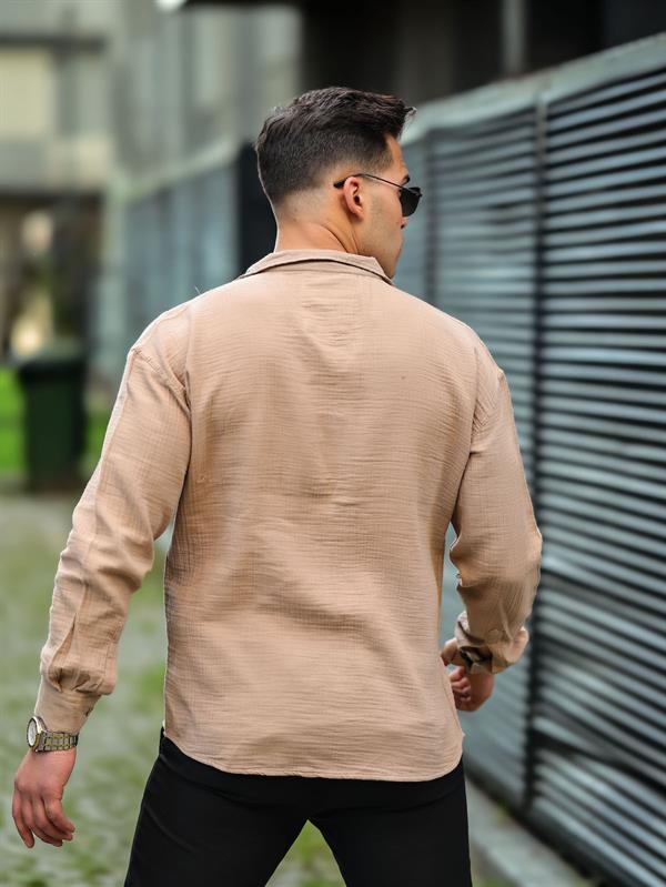 apaş yaka oversize müslin kumaş gömlek - Justyol