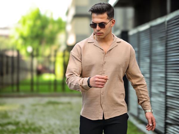 apaş yaka oversize müslin kumaş gömlek - Justyol