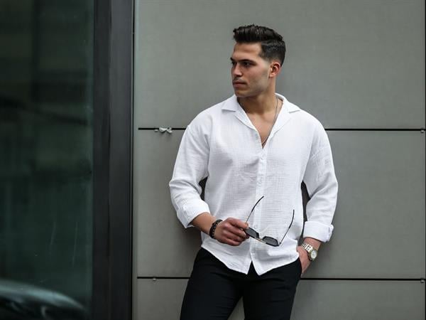 apaş yaka oversize müslin kumaş gömlek - Justyol
