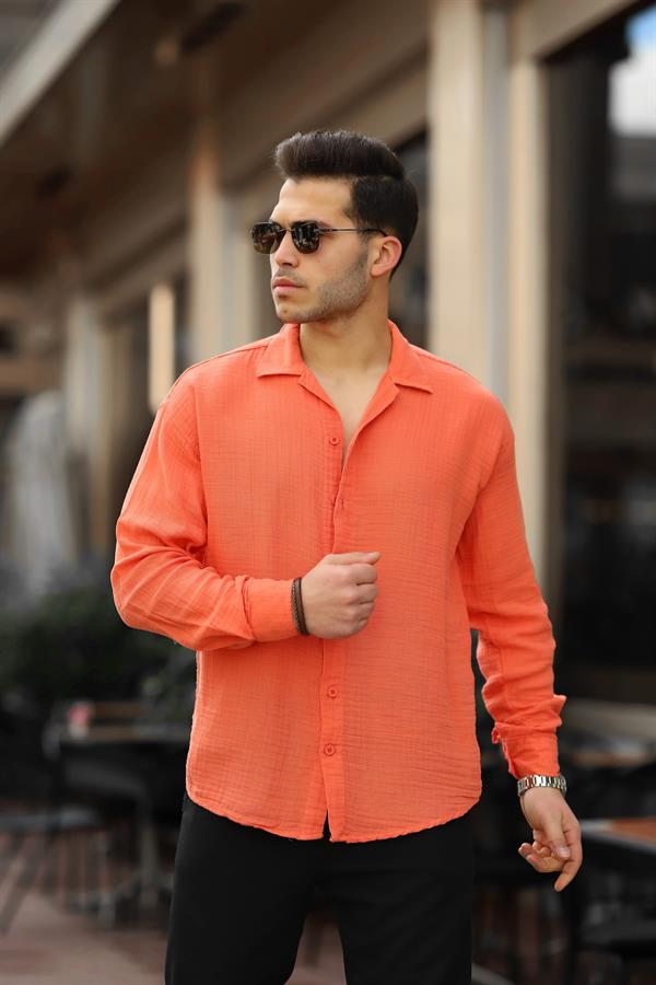 apaş yaka oversize müslin kumaş gömlek - Justyol