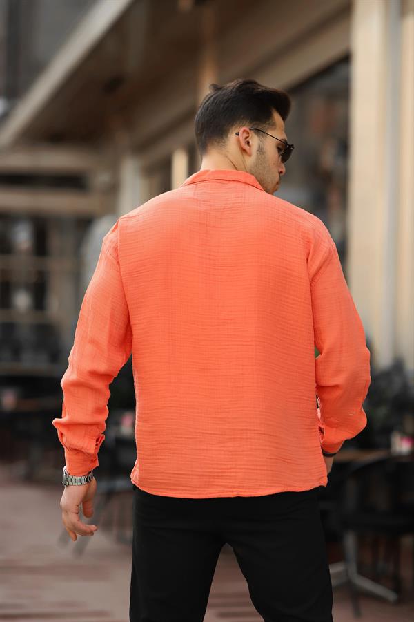 apaş yaka oversize müslin kumaş gömlek - Justyol