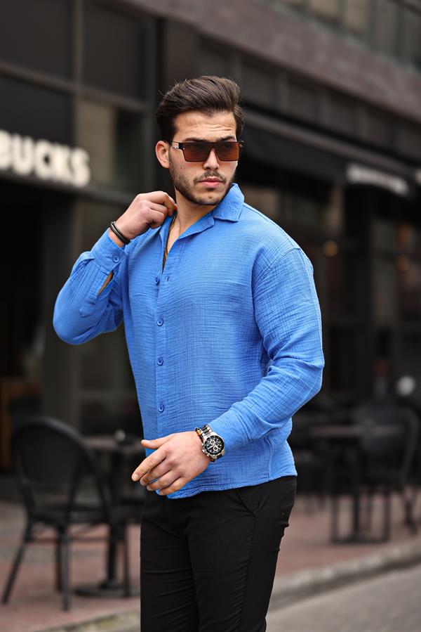 apaş yaka oversize müslin kumaş gömlek - Justyol