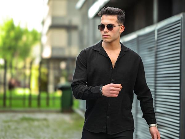 apaş yaka oversize müslin kumaş gömlek - Justyol