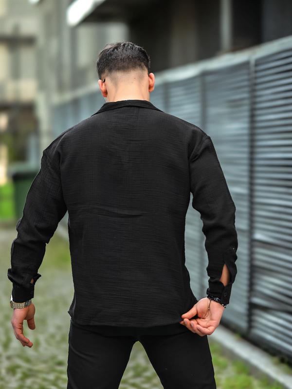 apaş yaka oversize müslin kumaş gömlek - Justyol