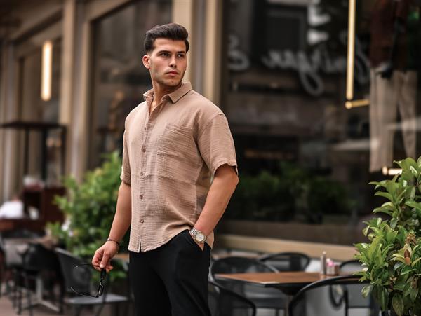 Chemise Homme Oversize en Mousseline de Coton avec Poche Poitrine