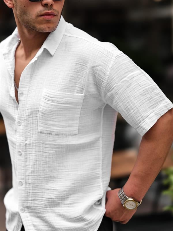 Oversize Müslin Kumaş Tek Cepli Gömlek - Justyol