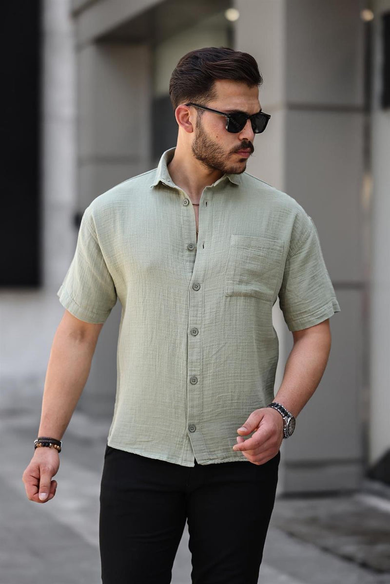Chemise Homme Oversize en Mousseline de Coton avec Poche Poitrine