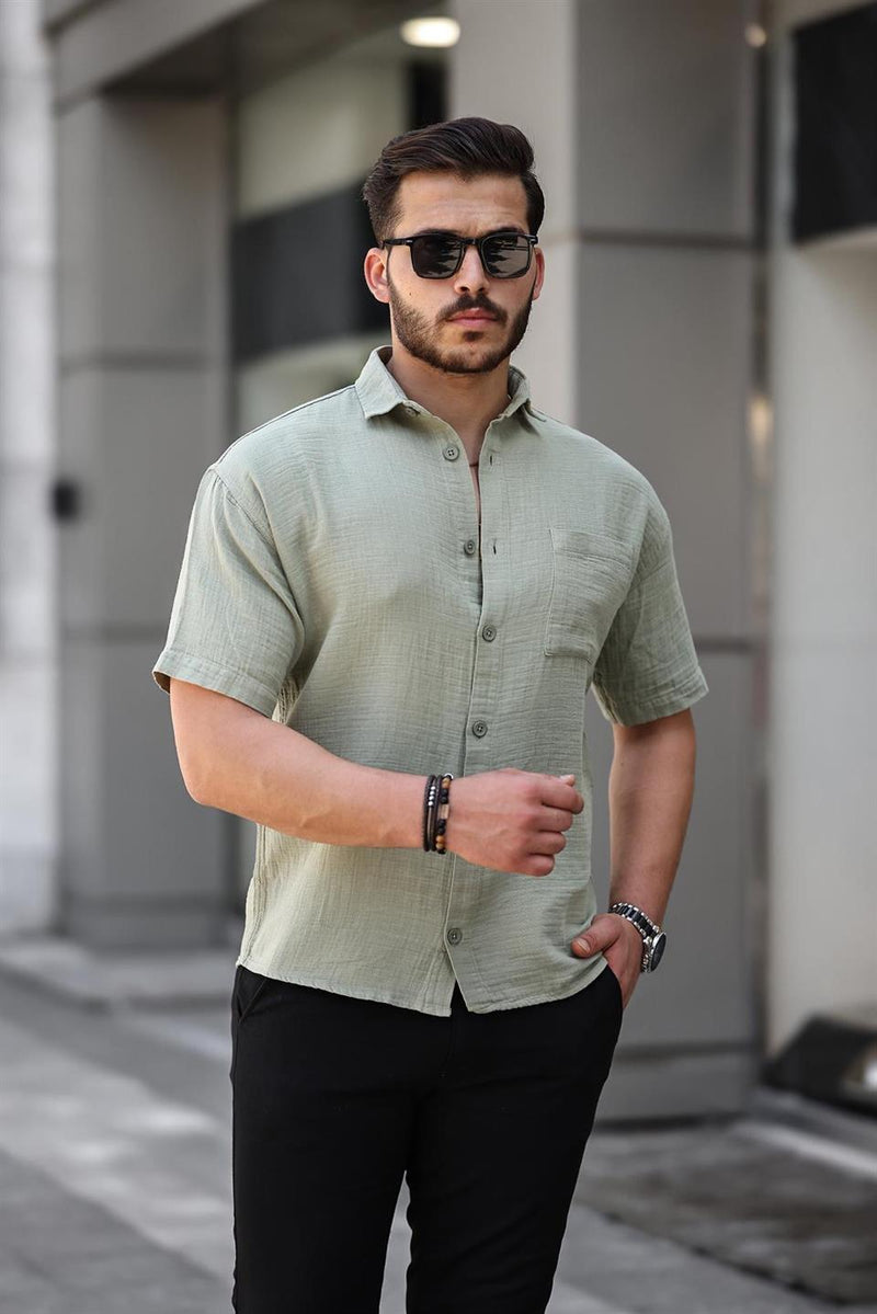 Chemise Homme Oversize en Mousseline de Coton avec Poche Poitrine
