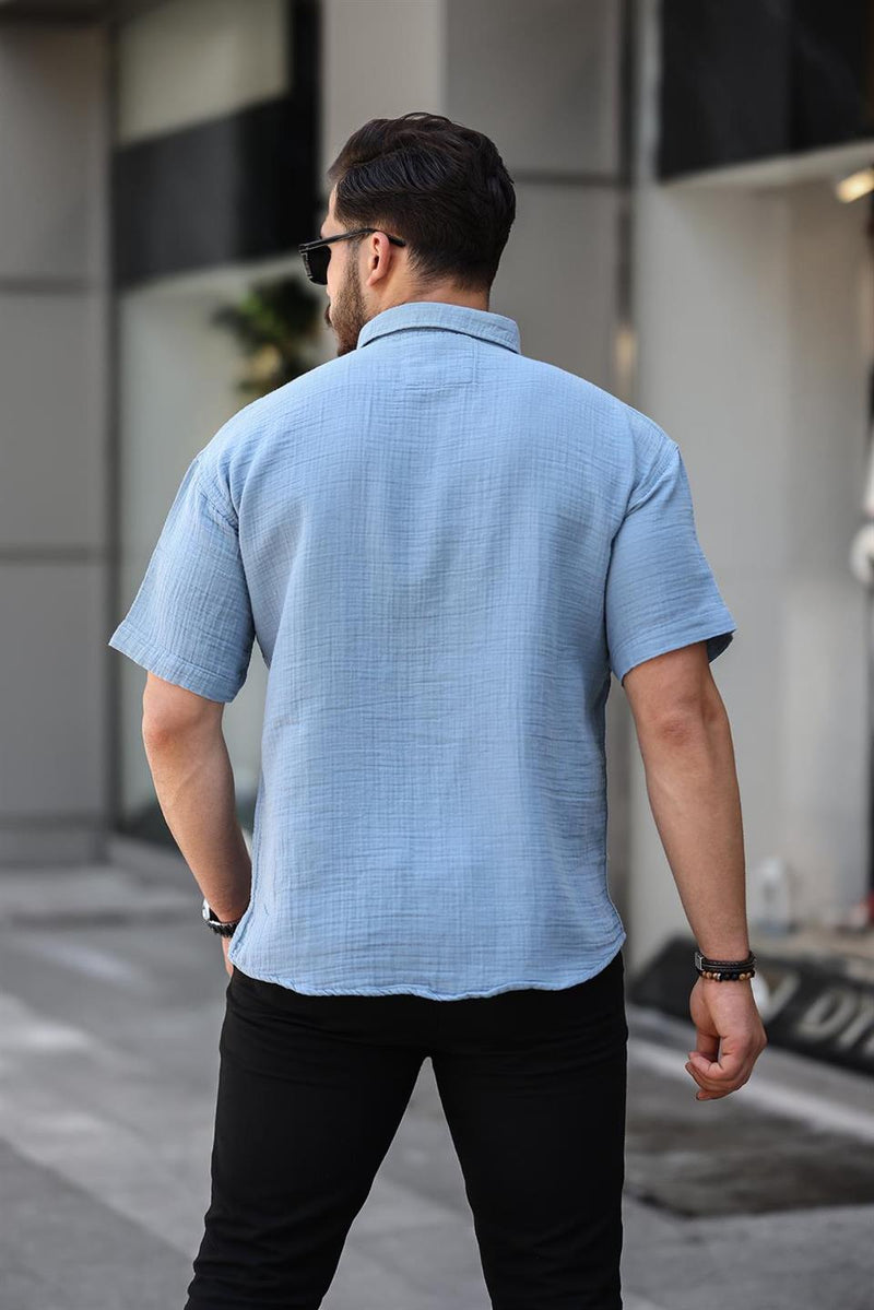Chemise Homme Oversize en Mousseline de Coton avec Poche Poitrine