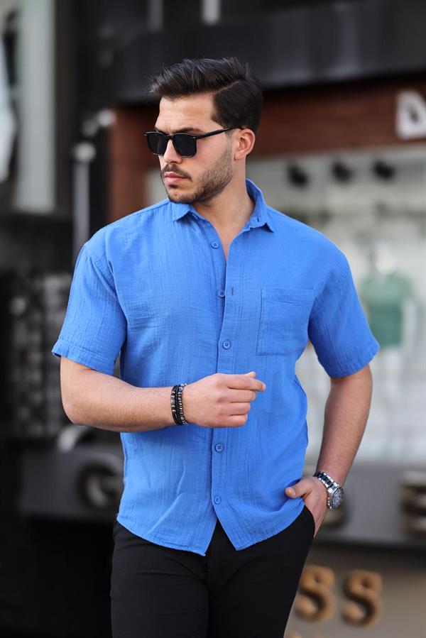 Chemise Homme Oversize en Mousseline de Coton avec Poche Poitrine