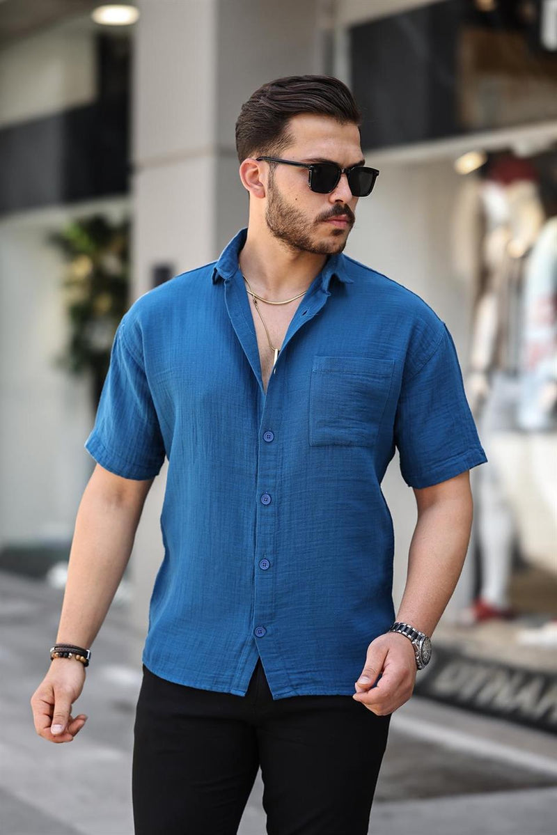 Chemise Homme Oversize en Mousseline de Coton avec Poche Poitrine