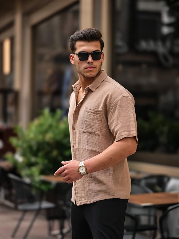Chemise Homme Oversize en Mousseline de Coton avec Poche Poitrine
