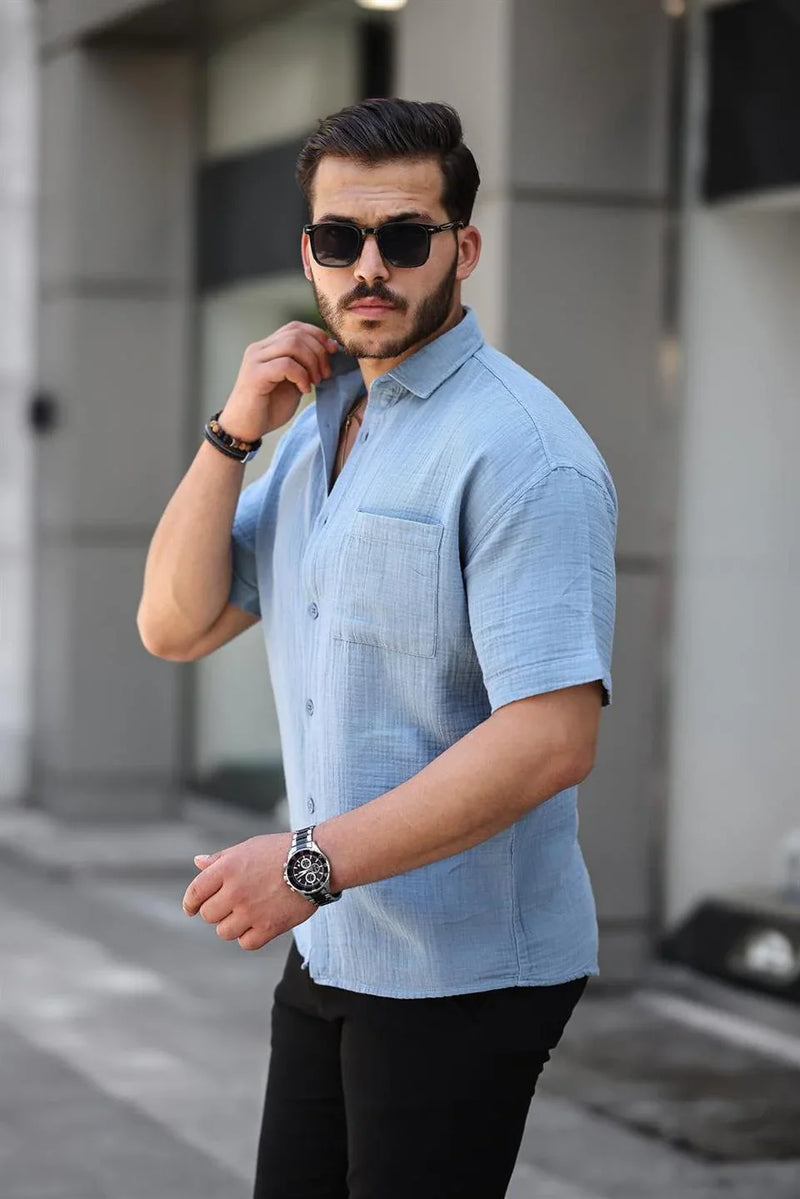 Chemise Homme Oversize en Mousseline de Coton avec Poche Poitrine