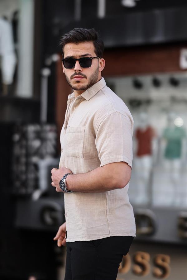 Oversize Müslin Kumaş Tek Cepli Gömlek - Justyol