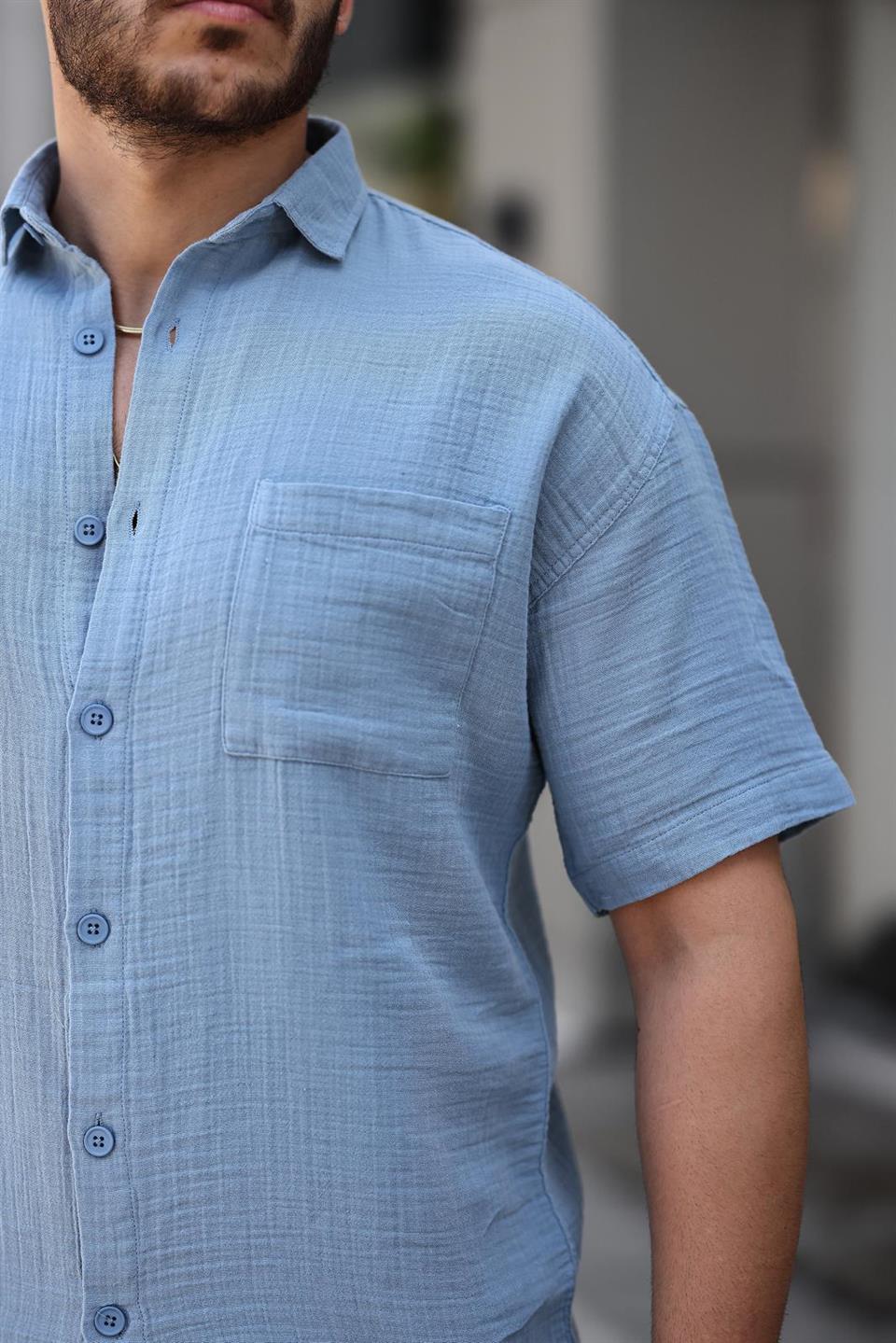 Oversize Müslin Kumaş Tek Cepli Gömlek - Justyol