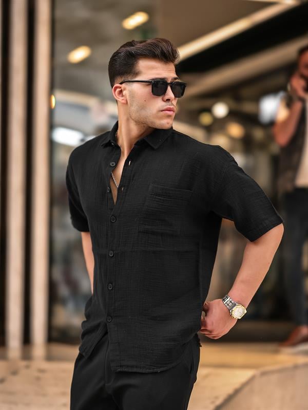 Chemise Homme Oversize en Mousseline de Coton avec Poche Poitrine