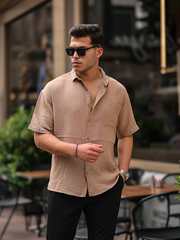 Chemise Homme Oversize en Mousseline de Coton avec Poche Poitrine