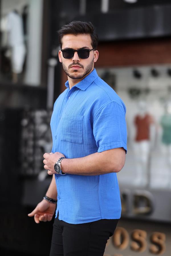 Chemise Homme Oversize en Mousseline de Coton avec Poche Poitrine
