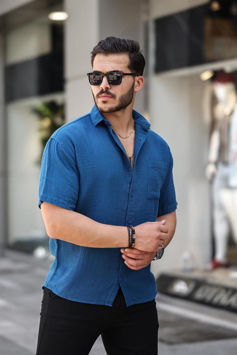 Chemise Homme Oversize en Mousseline de Coton avec Poche Poitrine