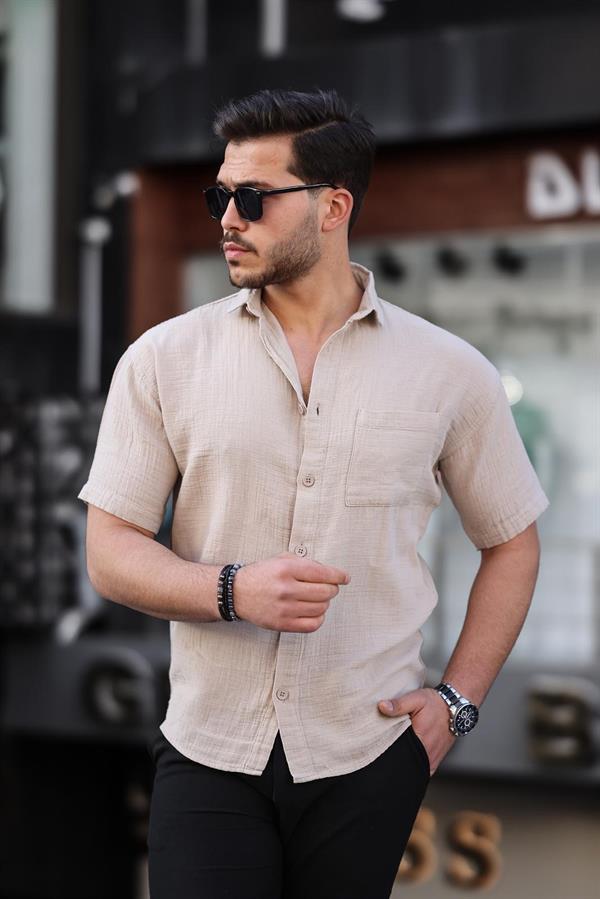 Chemise Homme Oversize en Mousseline de Coton avec Poche Poitrine