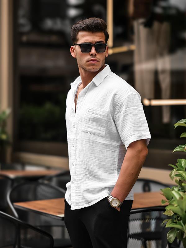 Chemise Homme Oversize en Mousseline de Coton avec Poche Poitrine