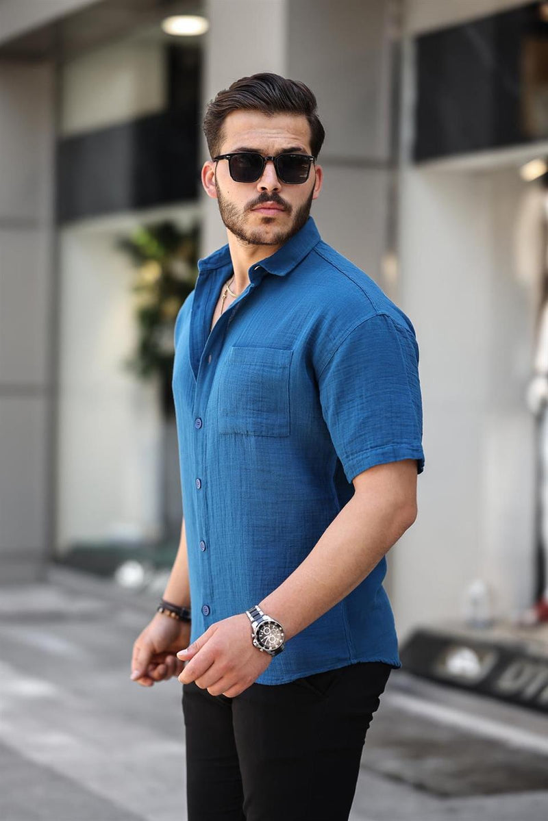 Chemise Homme Oversize en Mousseline de Coton avec Poche Poitrine