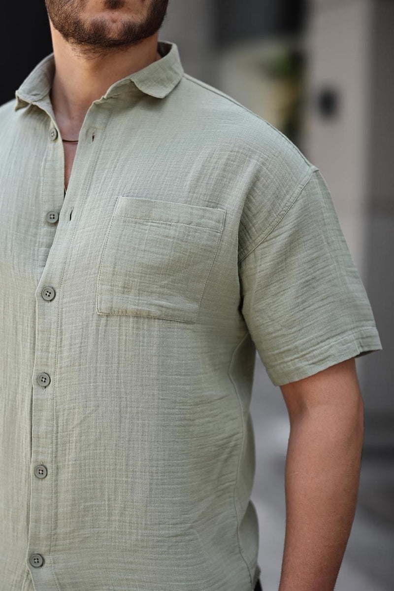 Chemise Homme Oversize en Mousseline de Coton avec Poche Poitrine
