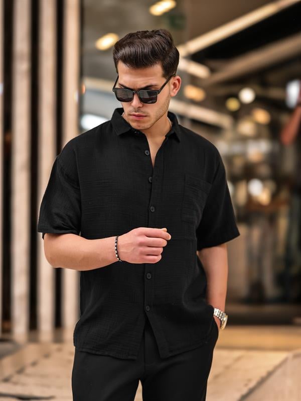 Chemise Homme Oversize en Mousseline de Coton avec Poche Poitrine