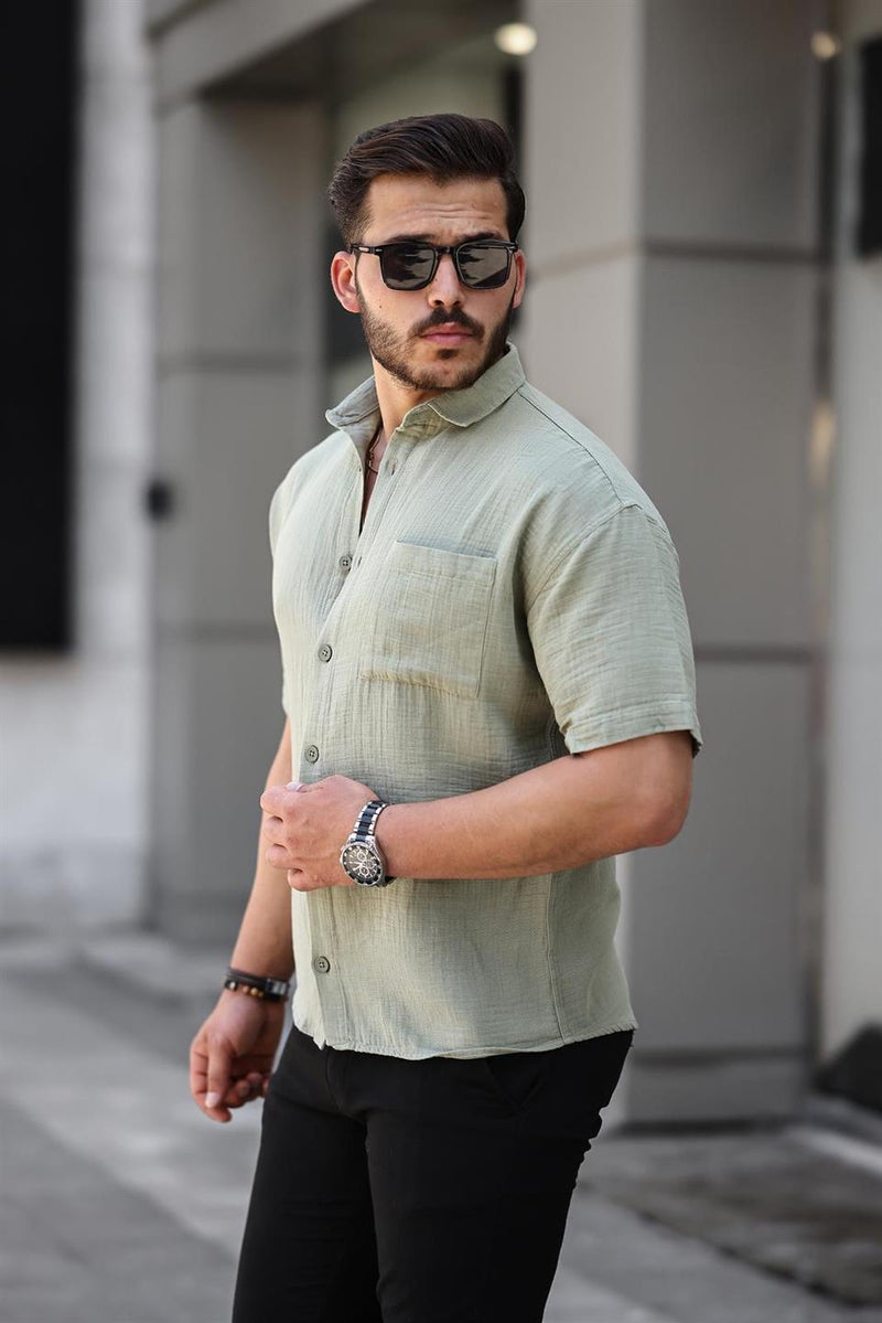 Chemise Homme Oversize en Mousseline de Coton avec Poche Poitrine