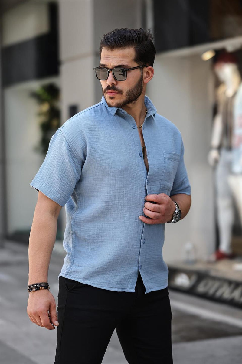 Chemise Homme Oversize en Mousseline de Coton avec Poche Poitrine