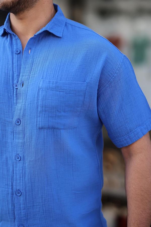 Chemise Homme Oversize en Mousseline de Coton avec Poche Poitrine