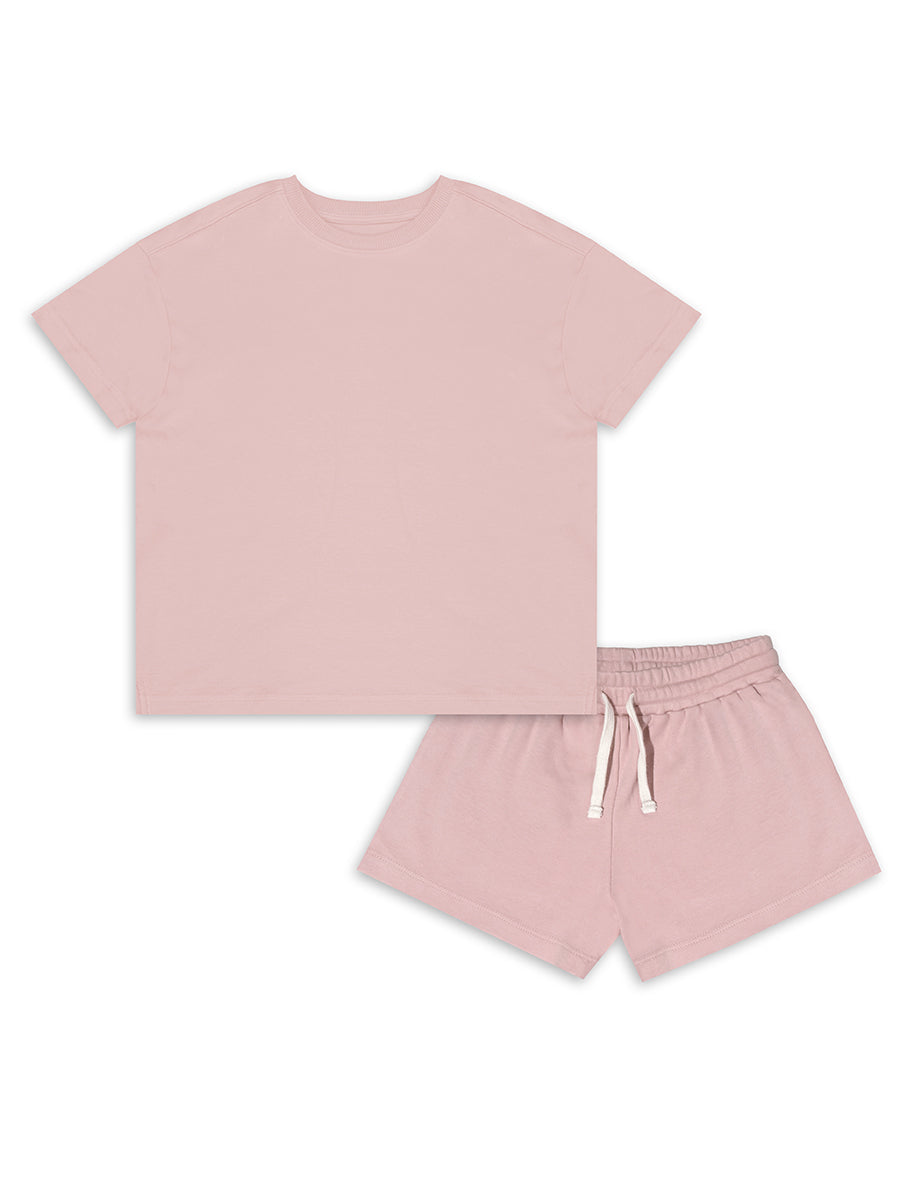 Ensemble Fille Oversize T-Shirt et Short en Coton 100% – Rose Poudré