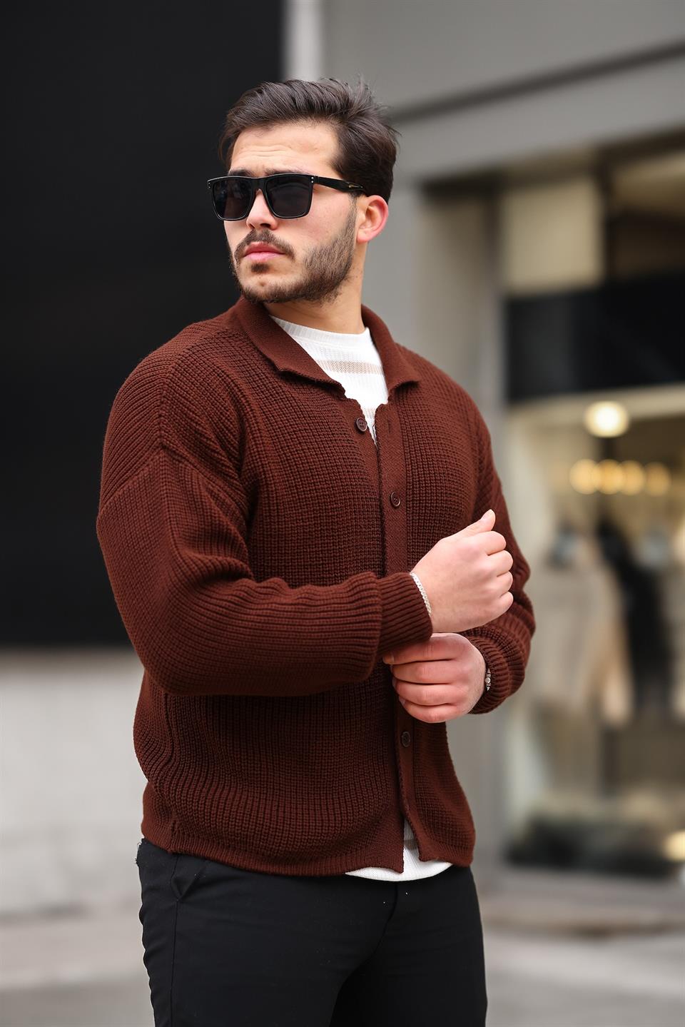 oversize selanik örgü düğmeli erkek hirka - Justyol