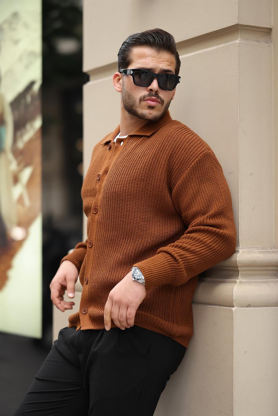 oversize selanik örgü düğmeli erkek hirka - Justyol