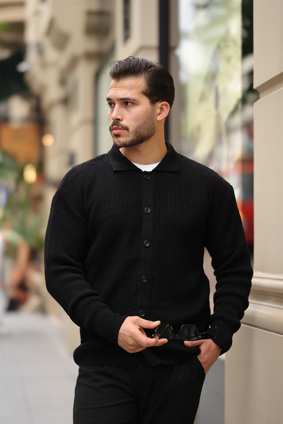 oversize selanik örgü düğmeli erkek hirka - Justyol