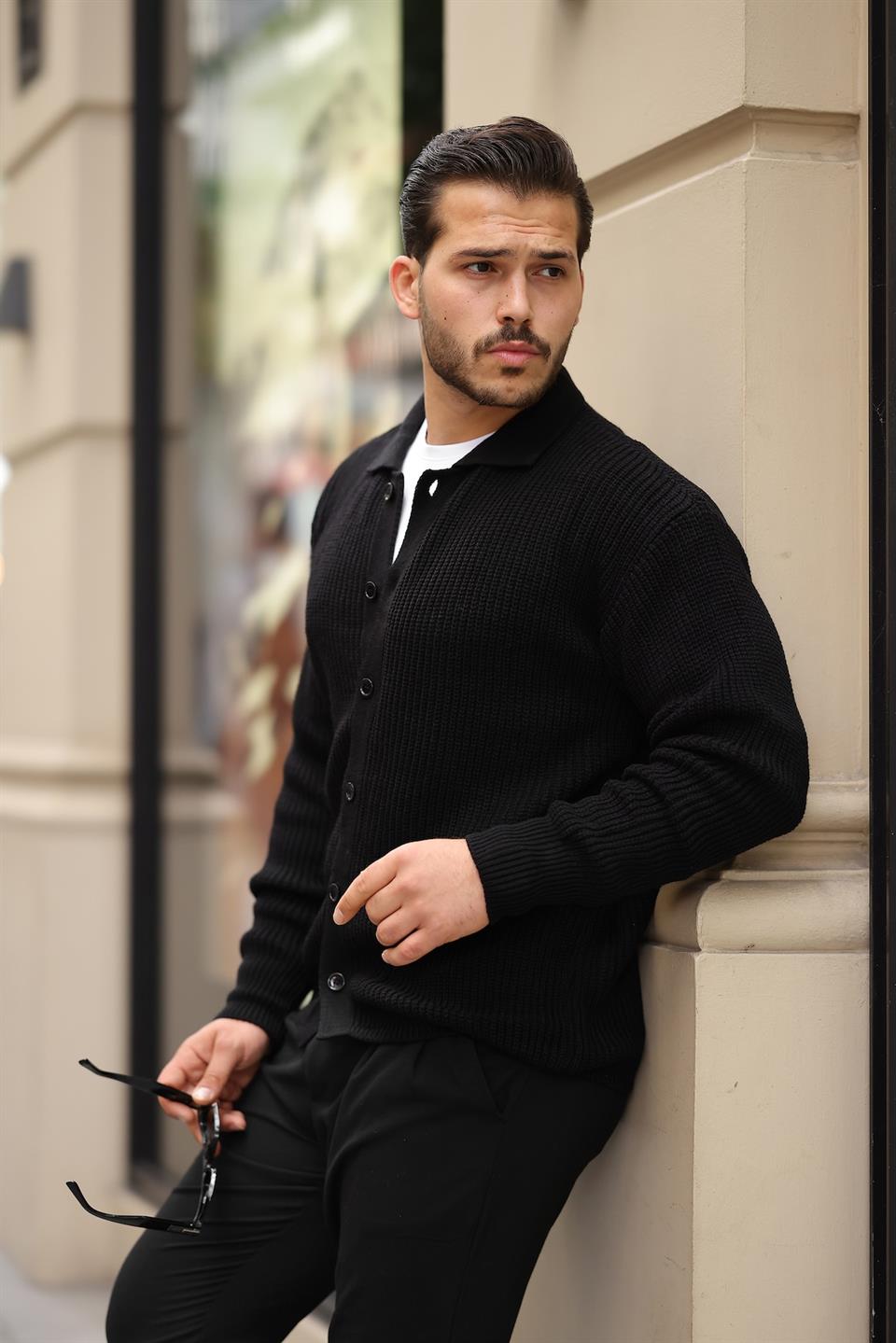 oversize selanik örgü düğmeli erkek hirka - Justyol