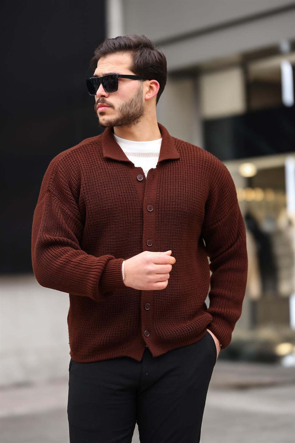 oversize selanik örgü düğmeli erkek hirka - Justyol