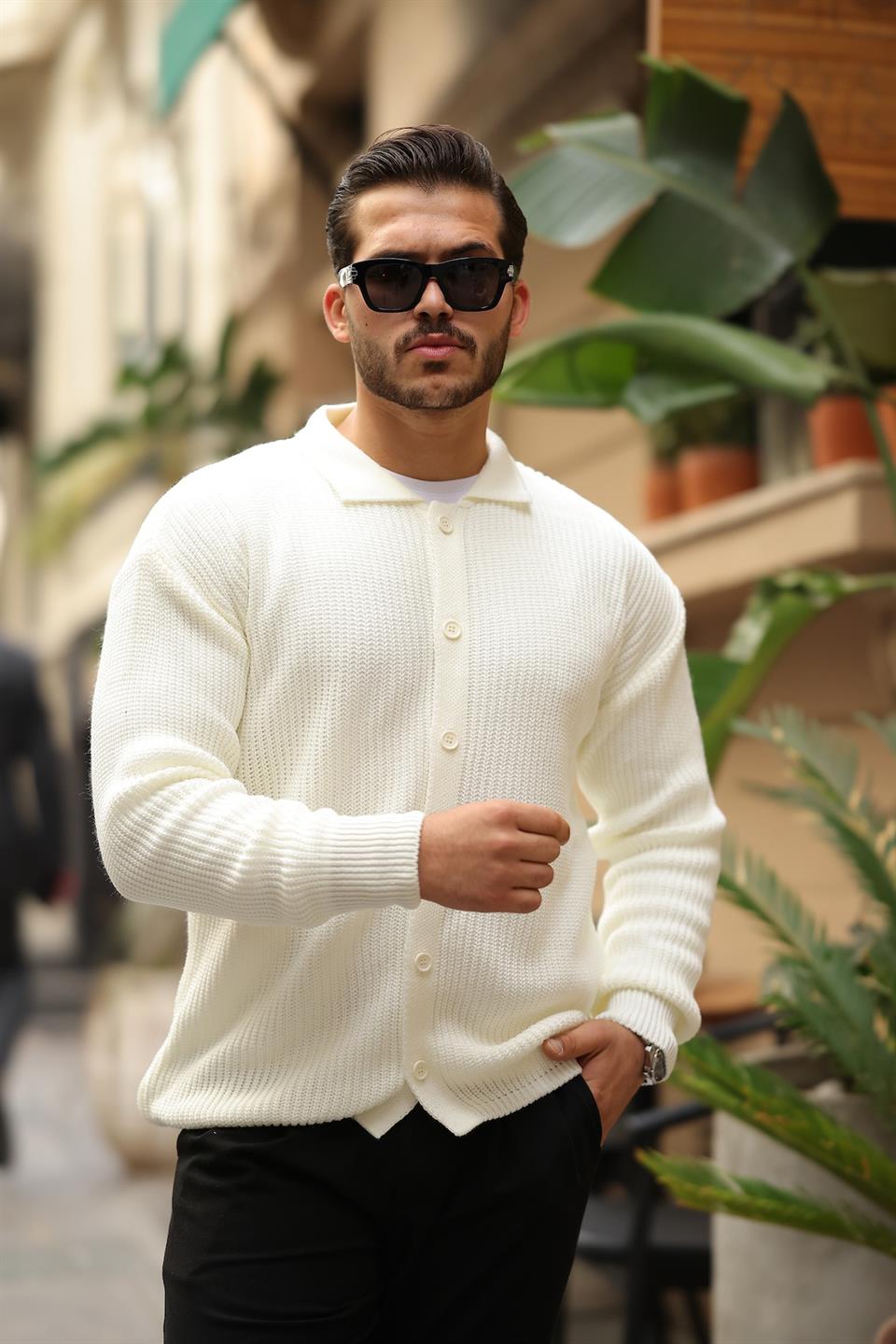 oversize selanik örgü düğmeli erkek hirka - Justyol