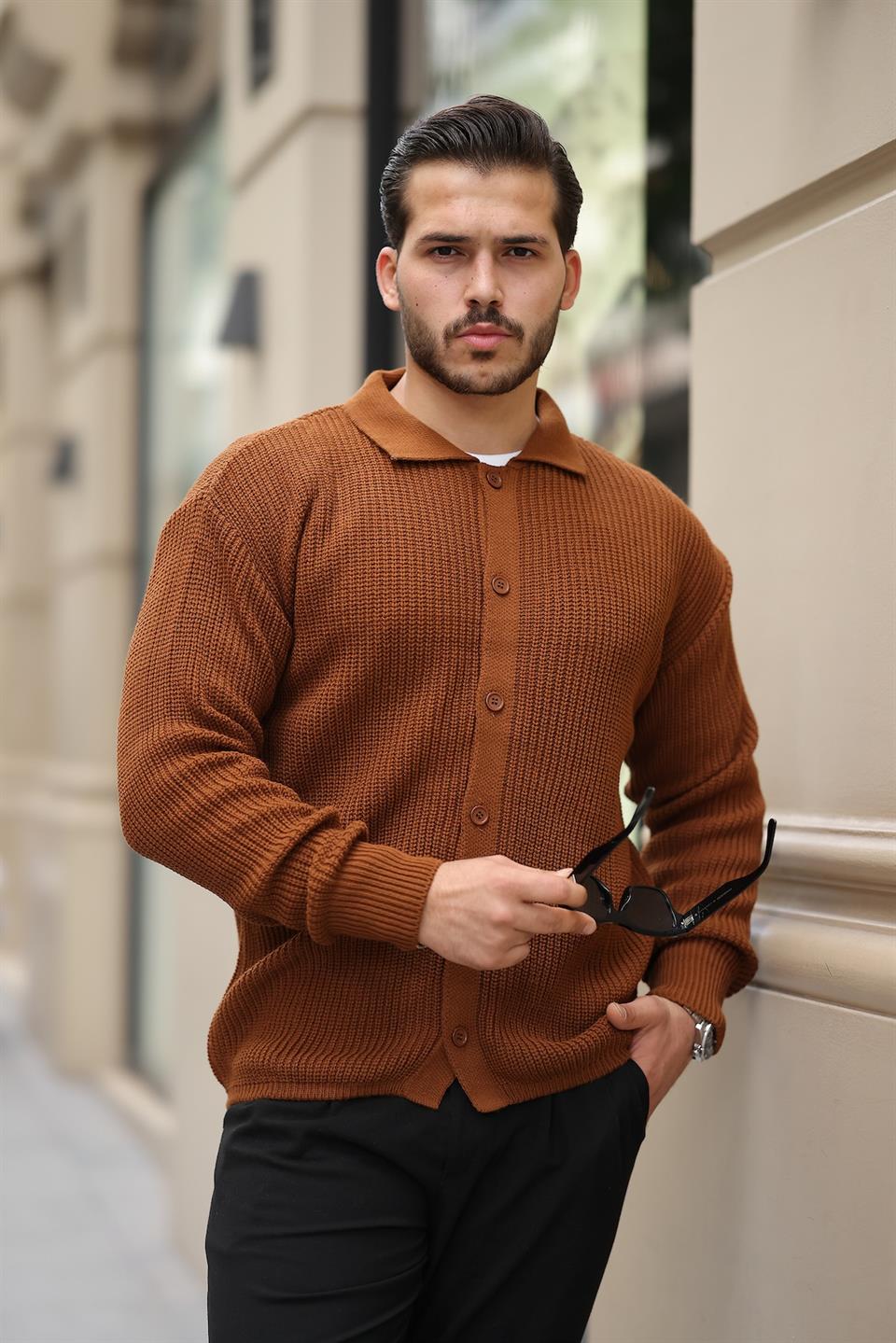 oversize selanik örgü düğmeli erkek hirka - Justyol