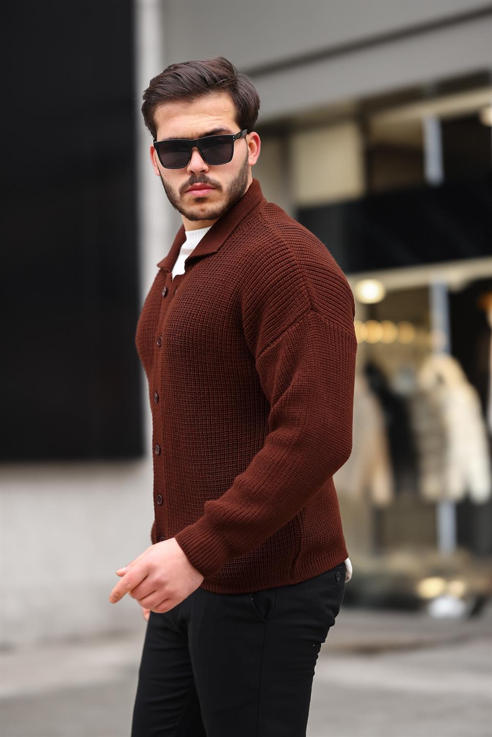 oversize selanik örgü düğmeli erkek hirka - Justyol