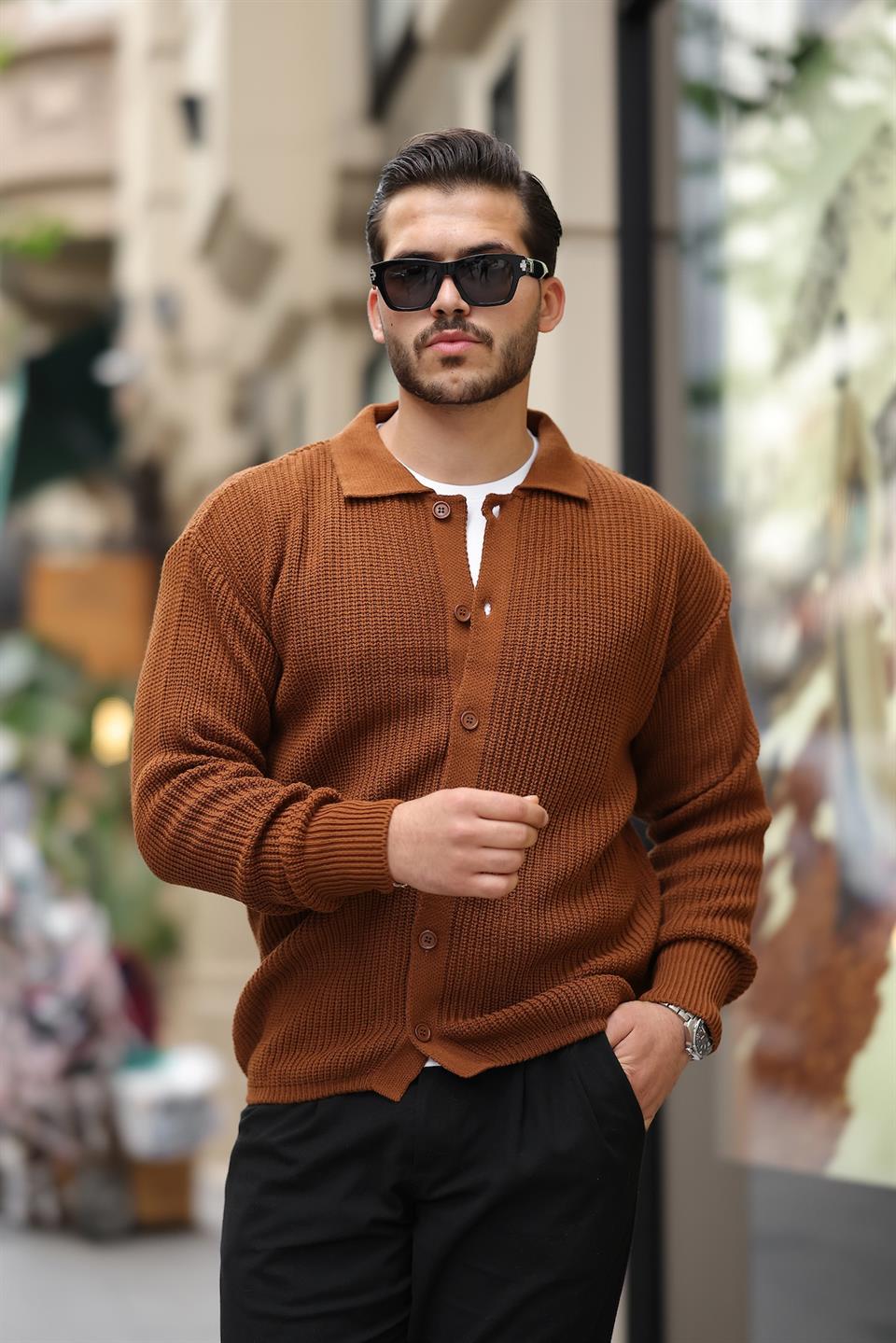oversize selanik örgü düğmeli erkek hirka - Justyol
