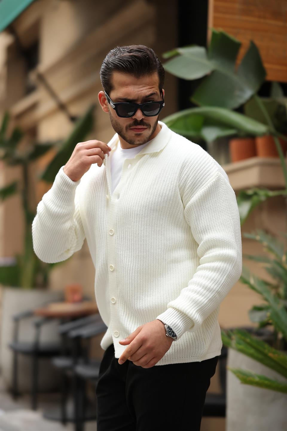 oversize selanik örgü düğmeli erkek hirka - Justyol